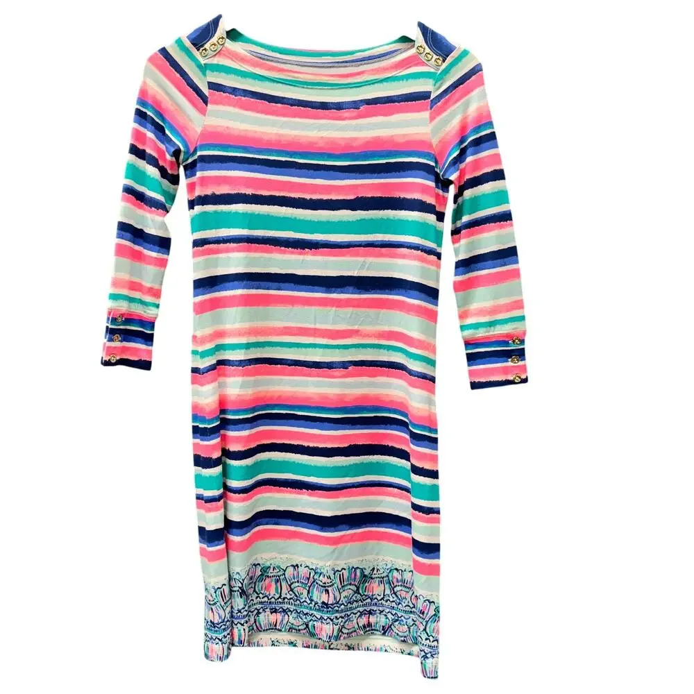 Lilly Pulitzer Sophie Dress Womens XXS UPF‎ 50+ Pink Blue Coastal Stripe Shift